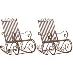 Lot de 2 fauteuils a bascule pour jardin en m�tal marron