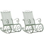 Lot de 2 fauteuils a bascule pour jardin en m�tal vert antique
