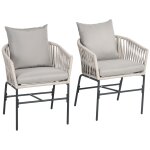 Lot de 2 fauteuils de jardin avec coussins m�tal cordes pe noir gris