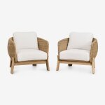 Lot de 2 fauteuils de jardin leilan en bois d'acacia et rotin synth�tique acacia marron clair