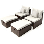 Lot de 2 fauteuils de jardin avec repose pieds et coffre  farel  - beige / marron