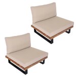 Lot de 2 fauteuils lounge bas avec coussins epais cr�me en aluminium et bois d acacia marron avec coussins ...