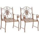 Lot de 2 fauteuils en m�tal marron vieilli avec motifs d�coratifs jardin ou terrasse 10 0007981
