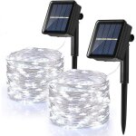 [lot de 2] guirlande lumineuse exterieur solaire, 120 led guirlande guinguette solaire etanche 12m 8 ...