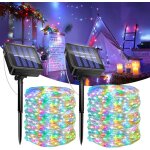Lot de 2 guirlande lumineuse exterieure solaire, 12m 120led solaire guirlande jardin, 8 modes, ip65 etanche, ...