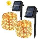 [lot de 2] guirlande lumineuse solaire, 14m 120 led guirlande guinguette solaire exterieure, 8 modes ...