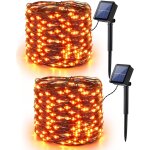 [lot de 2] guirlande lumineuse solaire, 14m 120 led guirlande guinguette solaire exterieure, 8 modes ...