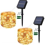 [lot de 2] guirlande lumineuse solaire ext�rieur, 120 led guinguette solaire exterieure etanche 12 m ...