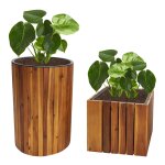 Lot de 2 jardini�res hwc - l24, pot de plantes pot de fleurs jardini�re, ronde carr�e outdoor acacia ...