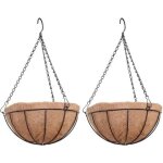 Lot de 2 paniers suspendus plantes jardin fibre de coco marron avec cha�ne 35, 5 cm diam�tre 20 cm hauteur ...
