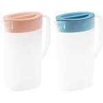 Lot de 2 pichets a eau en plastique avec couvercle et poignee, pichet a jus pour refrigerateur, pichet ...