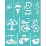 Lot de 2 pochoirs autocollants pour srigraphie, motif glace, arbre, vlo, oiseau, renard, papillon, ...