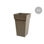 Lot de 2 pots de fleur carr� toscane 39 x h. 65 cm - taupe