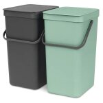 Lot de 2 poubelles de tri brabantia sort & go 2 x 16 l gris et vert clair