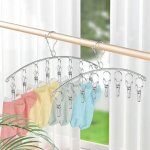 Lot de 2 s�choirs en acier inoxydable (10 clips), coupe - vent, pour chaussettes, sous - v�tements, serviettes ...