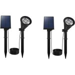 Lot de 2 spots solaires projecteurs 2en1 a piquer ou a fixer eclairage puissant dimmable led blanc spiky ...