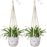 Lot de 2 suspensions pour plantes d'intrieur en macram - corde en coton avec perles de bois - support ...
