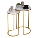 Lot de 2 tables d'appoint hwc - k46 table de salon, aspect marbr� mvg - certifi� mdf blanc - or