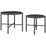 Lot de 2 tables basses gigognes de jardin aluminium verre tremp� noir