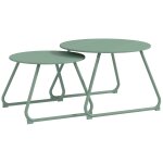 Lot de 2 tables basses gigognes de jardin m�tal epoxy vert
