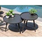 Lot de 2 tables basses gigognes rondes en aluminium grises antiparos - jardiline