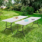 Lot de 2 tables pliantes portables 180 cm pour camping ou réception Lot de 2 tables pliantes portables 180 cm pour camping ou réception