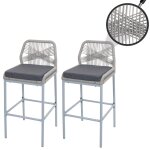 Lot de 2 tabourets de bar rope hwc - o21, coussins d'assise ext�rieurs en corde tress�e m�tal gris clair, ...