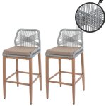 Lot de 2 tabourets de bar rope hwc - o21, coussins d'extérieur en corde tressée métal aspect bois gris ... Lot de 2 tabourets de bar rope hwc - o21, coussins d'extérieur en corde tressée métal aspect bois gris ...