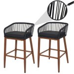 Lot de 2 tabourets de bar rope hwc - o22, coussins d'extérieur en corde tressée métal aspect bois anthracite, ... Lot de 2 tabourets de bar rope hwc - o22, coussins d'extérieur en corde tressée métal aspect bois anthracite, ...