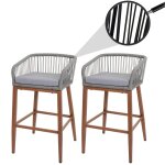Lot de 2 tabourets de bar rope hwc - o22, coussins d'extérieur en corde tressée métal aspect bois gris ... Lot de 2 tabourets de bar rope hwc - o22, coussins d'extérieur en corde tressée métal aspect bois gris ...