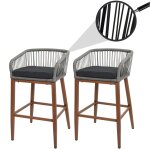 Lot de 2 tabourets de bar rope hwc - o22, coussins d'extérieur en corde tressée métal aspect bois gris ... Lot de 2 tabourets de bar rope hwc - o22, coussins d'extérieur en corde tressée métal aspect bois gris ...