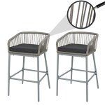 Lot de 2 tabourets de bar rope hwc - o22, tabouret de bar, outdoor assise rembourrée corde tressée métal ... Lot de 2 tabourets de bar rope hwc - o22, tabouret de bar, outdoor assise rembourrée corde tressée métal ...