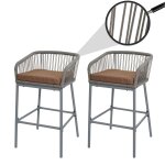 Lot de 2 tabourets de bar rope hwc - o22, tabouret de bar, outdoor assise rembourr�e corde tress�e m�tal ...