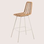 Lot de 2 tabourets de jardin hauts en rotin synth�tique gouda naturel naturel blanc ?75 cm