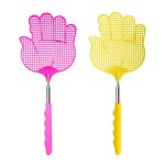 Lot de 2 tapettes � mouches en forme de paume (jaune + rose), tapette � mouches extensible, antiparasitaire ...