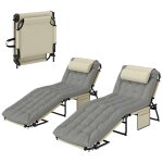 Lot de 2 transats bains de soleil pliables inclinables - t�ti�re, matelas epais - m�tal tissu gris cr�me ...