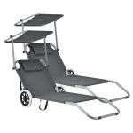 Lot de 2 transat avec brise - soleil et avec roulettes bain de soleil polyester et acier revêtu par poudre ... Lot de 2 transat avec brise - soleil et avec roulettes bain de soleil polyester et acier revêtu par poudre ...