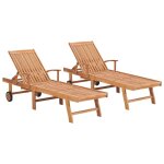 Lot de 2 transats chaise longue bain de soleil lit de jardin terrasse meuble d'extrieur bois de teck ...