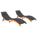 Lot de 2 transats chaise longue bain de soleil lit de jardin terrasse meuble d'ext�rieur avec coussins ...
