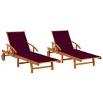 Lot de 2 transats chaise longue bain de soleil lit de jardin terrasse meuble d'extrieur avec coussins ...