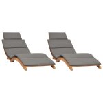 Lot de 2 transats chaise longue bain de soleil lit de jardin terrasse meuble d'extrieur avec coussins ...