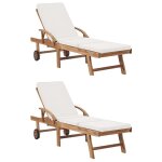 Lot de 2 transats chaise longue bain de soleil lit de jardin terrasse meuble d'extrieur avec coussins ...