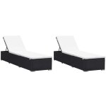 Lot de 2 transats chaise longue bain de soleil lit de jardin terrasse meuble d'ext�rieur avec coussins ...