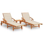 Lot de 2 transats chaise longue bain de soleil lit de jardin terrasse meuble d'ext�rieur avec table et ...