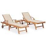 Lot de 2 transats chaise longue bain de soleil lit de jardin terrasse meuble d'extrieur avec table et ...