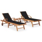 Lot de 2 transats chaise longue bain de soleil lit de jardin terrasse meuble d'ext�rieur avec table et ...