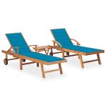 Lot de 2 transats chaise longue bain de soleil lit de jardin terrasse meuble d'ext�rieur avec table et ...