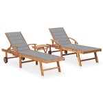 Lot de 2 transats chaise longue bain de soleil lit de jardin terrasse meuble d'ext�rieur avec table et ...