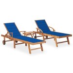 Lot de 2 transats chaise longue bain de soleil lit de jardin terrasse meuble d'ext�rieur avec table et ...