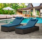 Lot de 2 transats coussins bleus fonc en rsine tresse avec tablette latrale punta cana